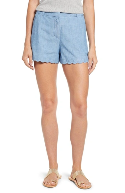 Shop Jcrew Chambray Scallop Hem Shorts In Medium Chambray Wash