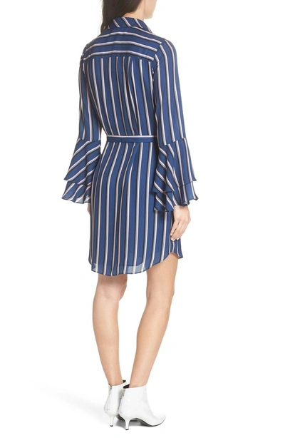 Shop Charles Henry Tiered Bell Sleeve Shirtdress In Navy/ Pink/ Ivory Stripe