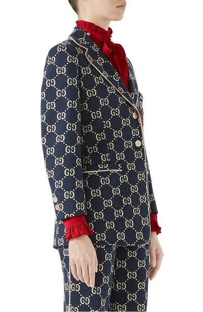 Shop Gucci Gg Embroidered Jersey Blazer In Caspian/ Multicolor