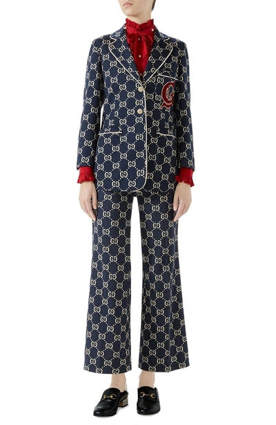 Shop Gucci Gg Embroidered Jersey Blazer In Caspian/ Multicolor