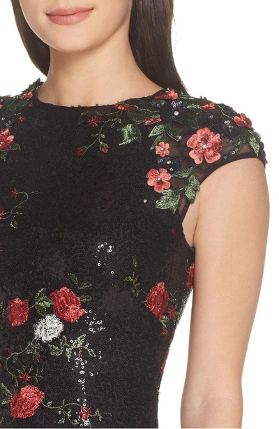 Shop Mac Duggal Sequin & Embroidery Sheath Dress In Black Rose