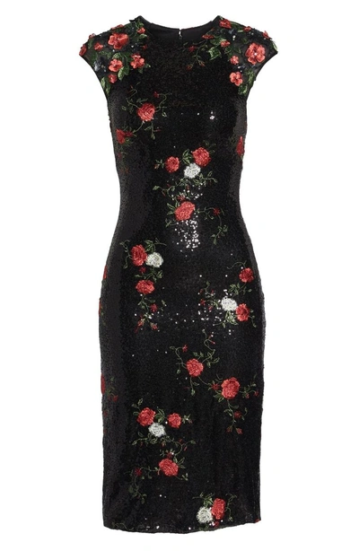 Shop Mac Duggal Sequin & Embroidery Sheath Dress In Black Rose