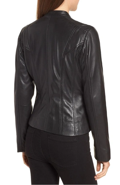 Shop Bernardo Shoulder Detail Leather Moto Jacket In Black