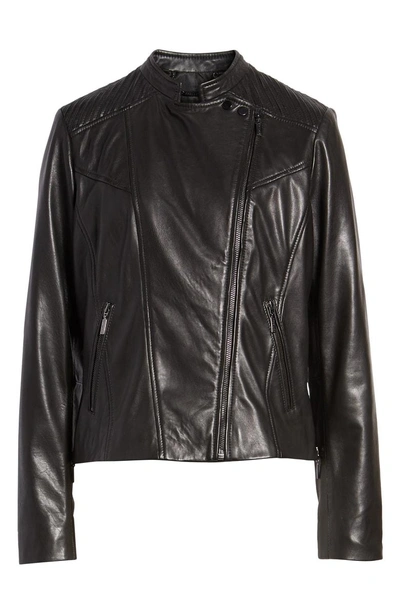 Shop Bernardo Shoulder Detail Leather Moto Jacket In Black