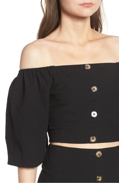 Shop Joa Button Front Off-shoulder Top In Black