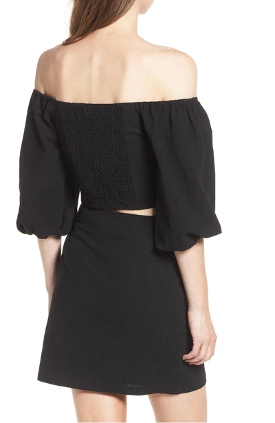 Shop Joa Button Front Off-shoulder Top In Black