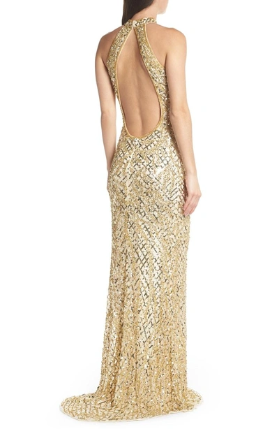 Shop Mac Duggal Beaded A-line Halter Gown In Gold