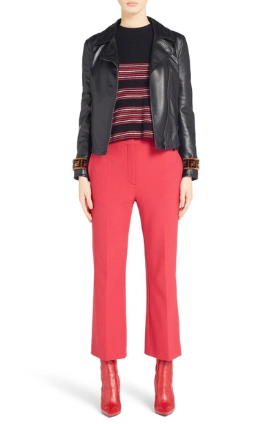 Shop Fendi Stretch Drill Crop Flare Pants In Red