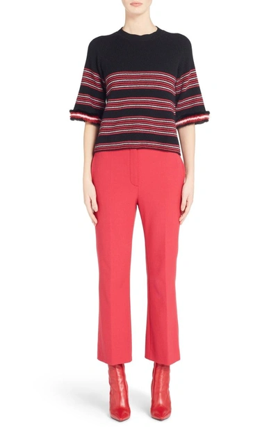 Shop Fendi Stretch Drill Crop Flare Pants In Red