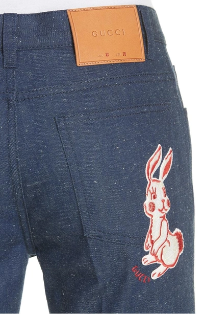Shop Gucci Rabbit Patch Flare Jeans In Dark Blue/ Multicolor