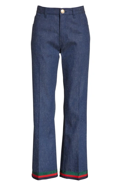 Shop Gucci Rabbit Patch Flare Jeans In Dark Blue/ Multicolor