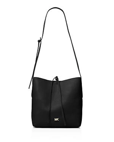 Shop Michael Michael Kors Junie Large Leather Messenger In Black/gold