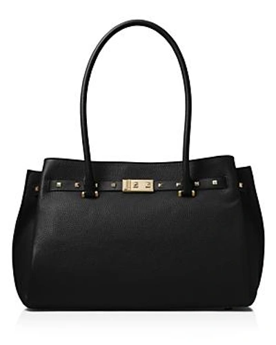 Shop Michael Michael Kors Addison Large Leather Tote In Black/gold
