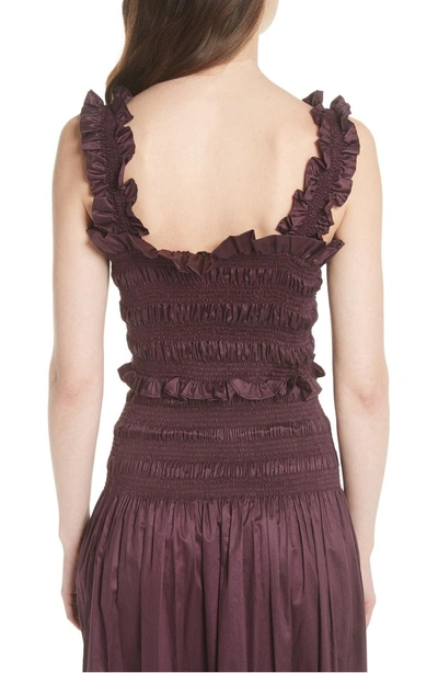 Shop Rebecca Taylor Smocked Sleeveless Cotton Top In Plum