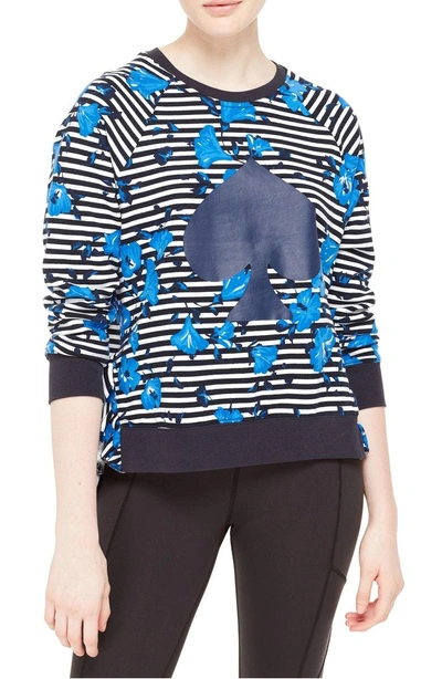 Shop Kate Spade Hibiscus Stripe Sweatshirt In Rich Navy