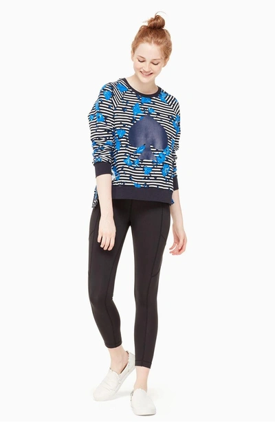 Shop Kate Spade Hibiscus Stripe Sweatshirt In Rich Navy