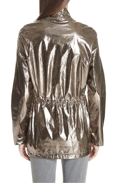 Shop St John Laminated Metallic Funnel Neck Jacket In Pewter