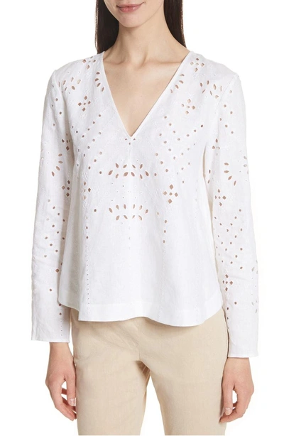 Shop Theory Relaxed V-neck Eyelet Linen Top In White