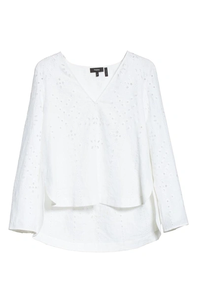 Shop Theory Relaxed V-neck Eyelet Linen Top In White