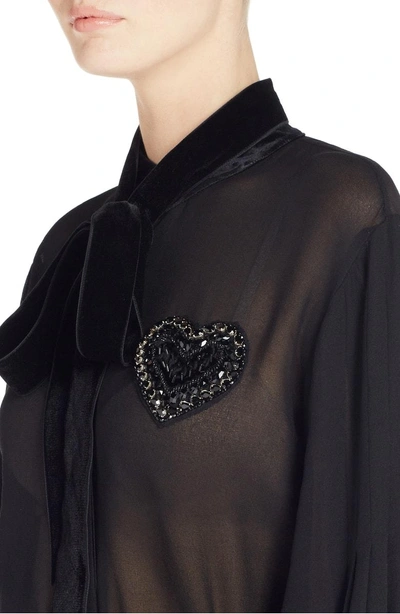 Shop Fendi Heart Embellished Silk Blouse In Black