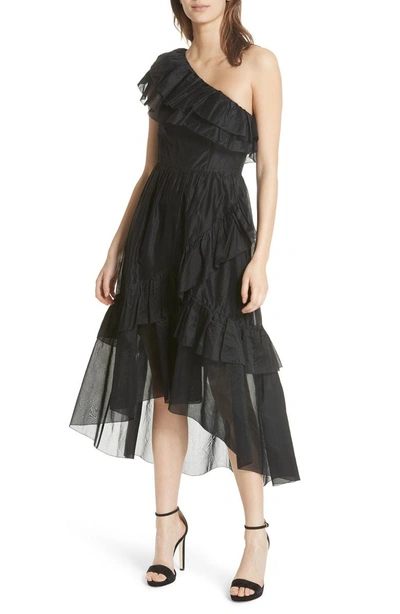 Shop Ulla Johnson Clemente One-shoulder Organza Dress In Noir