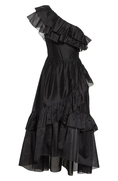 Shop Ulla Johnson Clemente One-shoulder Organza Dress In Noir