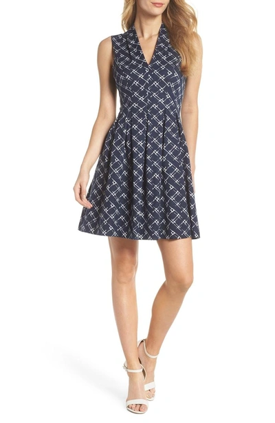 Shop Vince Camuto Fit & Flare Dress In Navy/ White