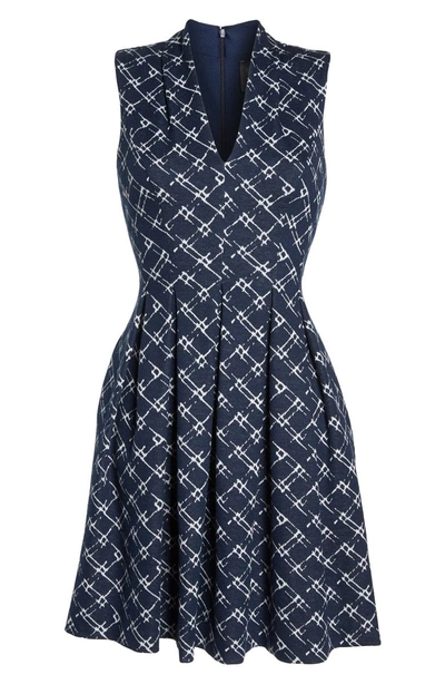 Shop Vince Camuto Fit & Flare Dress In Navy/ White