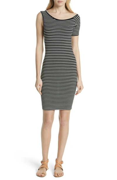 Shop Frame Stripe One-sleeve Body-con Dress In Noir Multi