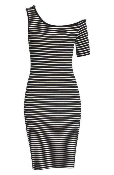 Shop Frame Stripe One-sleeve Body-con Dress In Noir Multi