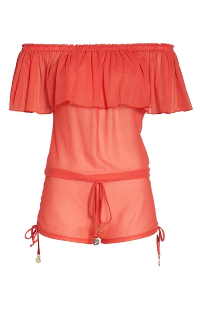 Shop Luli Fama Off The Shoulder Cover-up Romper In Girl On Fire