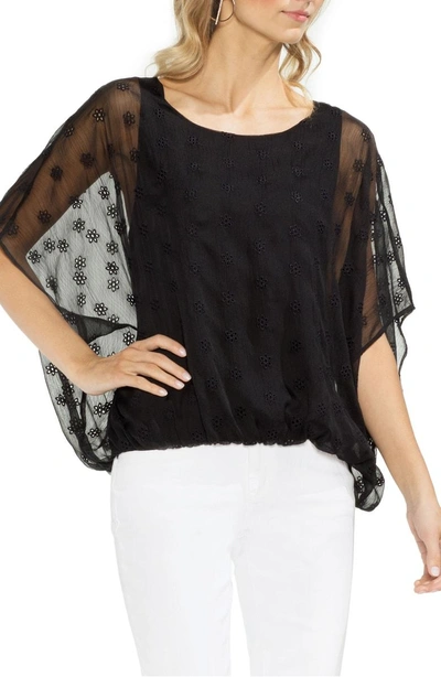 Shop Vince Camuto Embroidered Eyelet Blouse In Rich Black