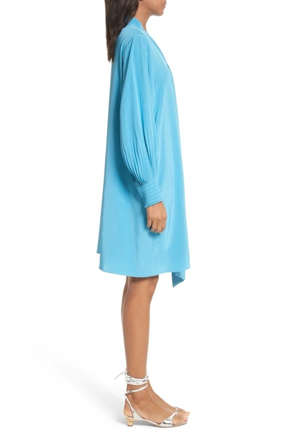 Shop Tibi Arielle Tie Front Silk Shift Dress In Bowery Blue