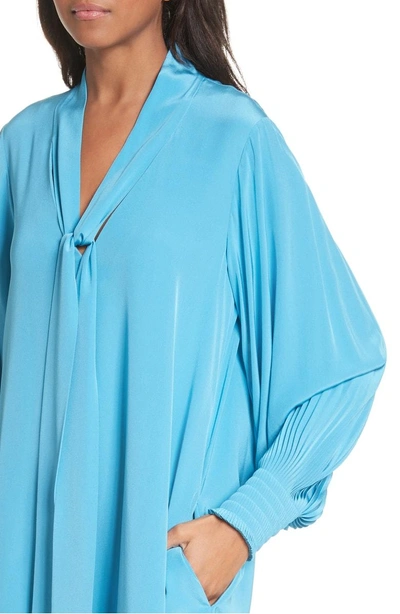 Shop Tibi Arielle Tie Front Silk Shift Dress In Bowery Blue