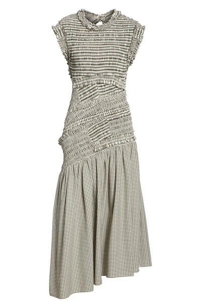Shop 3.1 Phillip Lim / フィリップ リム Gathered Gingham Drop Waist Dress In Sage Off White