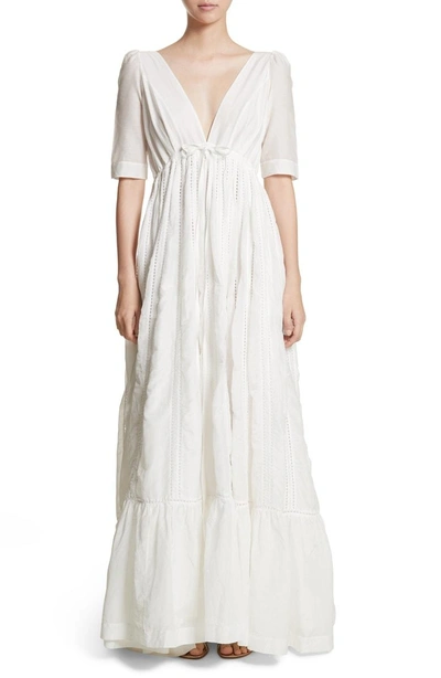 Shop Kalita Uschi Cotton & Silk Maxi Dress In Feather White/ White