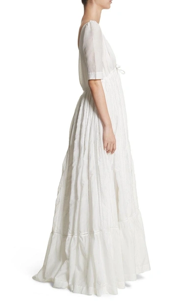 Shop Kalita Uschi Cotton & Silk Maxi Dress In Feather White/ White