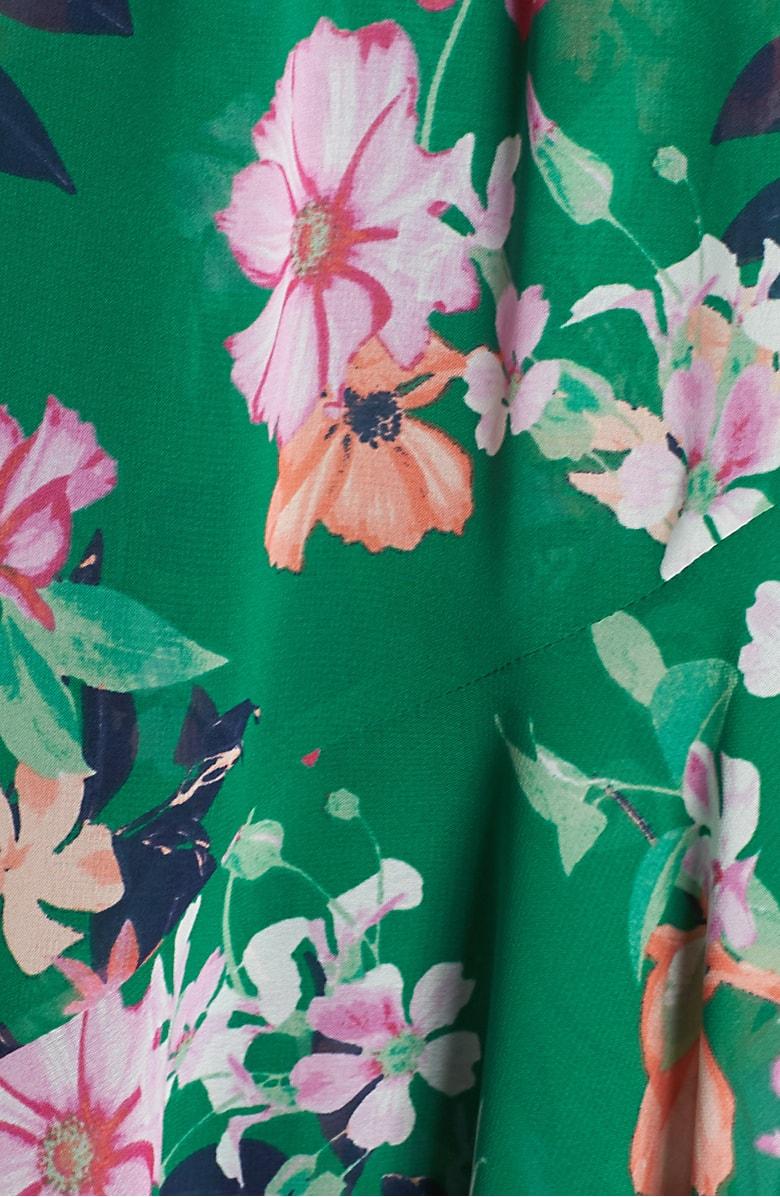 eliza j ruffle sleeve floral faux wrap dress