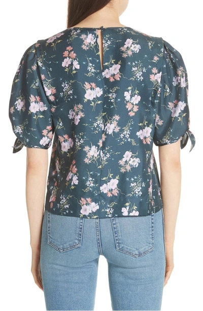 Shop Rebecca Taylor Emilia Tie Sleeve Floral Top In Teal Combo
