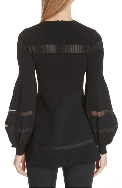 Shop Lela Rose Mesh Inset Puff Sleeve Blouse In Black