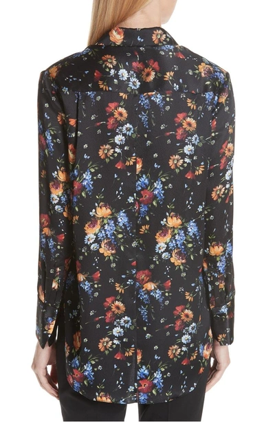 Shop Adam Lippes Floral Print Hammered Silk Blouse In Black Multi