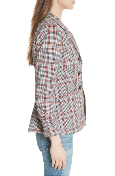 Shop Veronica Beard Caldwell Plaid Dickey Jacket In Navy/ Rust