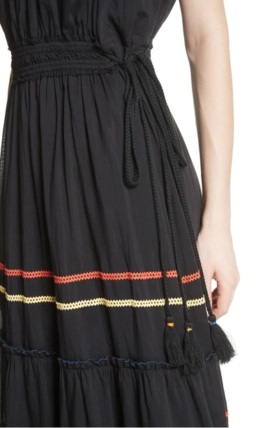 Shop Joie Danit Embroidered Stripe Cotton & Silk Dress In Caviar