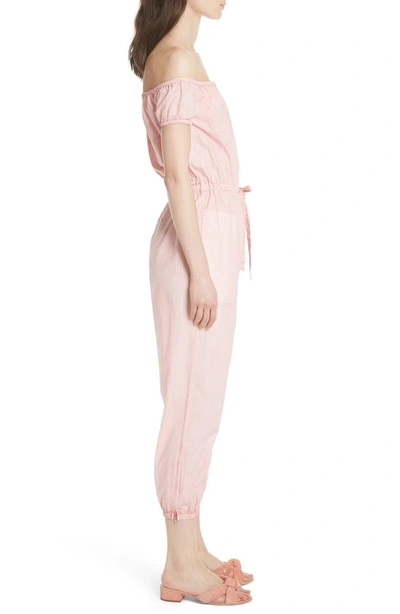 Shop La Vie Rebecca Taylor Parachute Off The Shoulder Zip Cotton Jumpsuit In Powder Pink