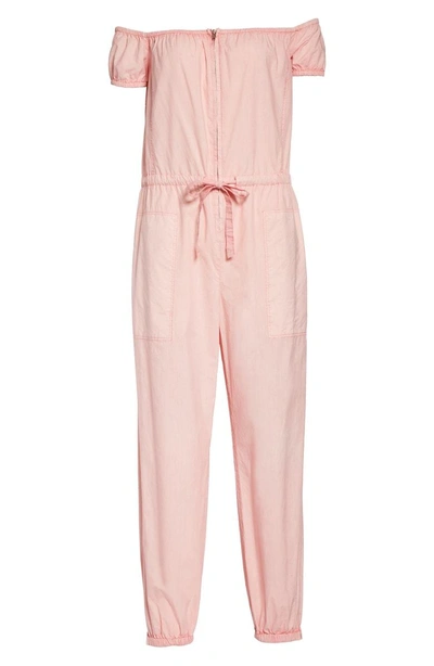 Shop La Vie Rebecca Taylor Parachute Off The Shoulder Zip Cotton Jumpsuit In Powder Pink