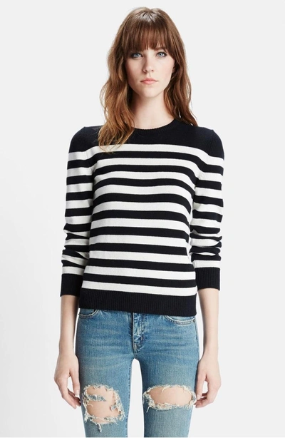 Shop Saint Laurent Stripe Cashmere Sweater In Marine/ Natural