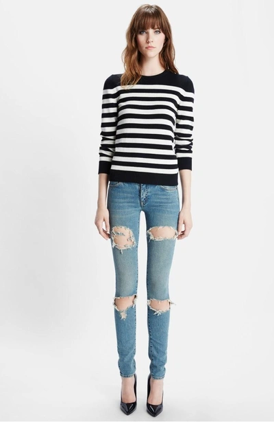 Shop Saint Laurent Stripe Cashmere Sweater In Marine/ Natural