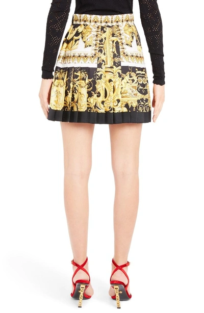 Shop Versace Stamp Print Pleated Silk Miniskirt In Yellow