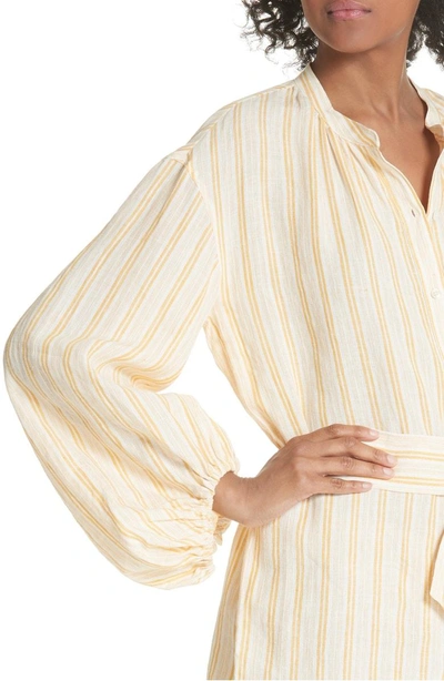 Shop Joie Beatrissa Balloon Sleeve Stripe Linen Shirtdress In Corn Silk