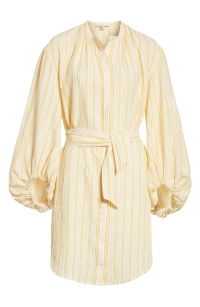 Shop Joie Beatrissa Balloon Sleeve Stripe Linen Shirtdress In Corn Silk